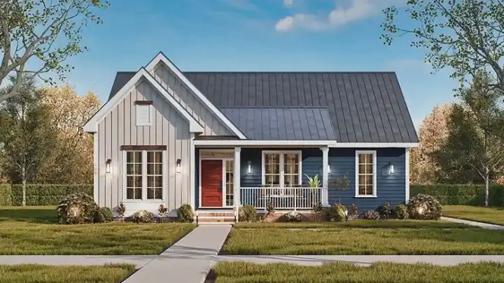 Modern Farmhouse house plans 66-137 - front exterior, 1,209 sq ft, 3 bed, 2 bath house plans | Monster House Plans