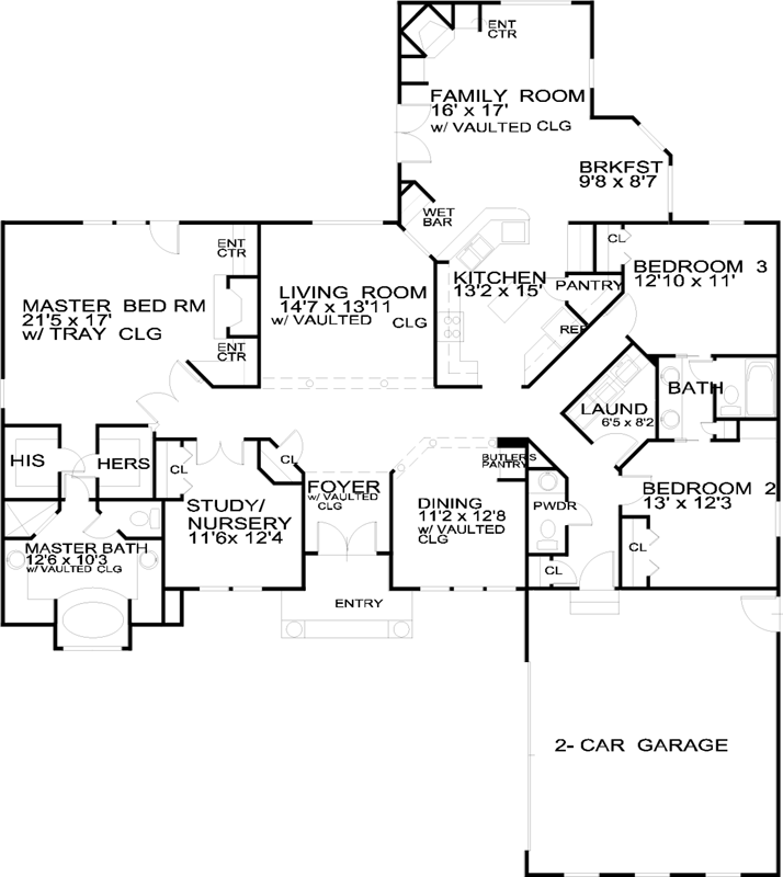 Traditional House Plan - 4 Bedrooms, 2 Bath, 2470 Sq Ft Plan 66-137