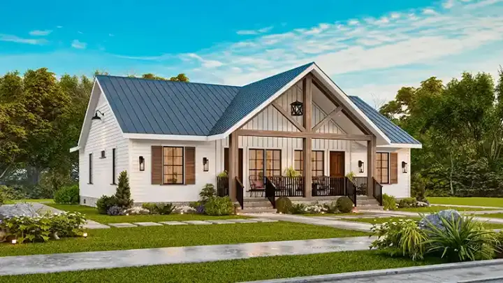 Modern Farmhouse house plans 66-138 - front exterior, 1,696 sq ft, 4 bed, 4 bath house plans | Monster House Plans