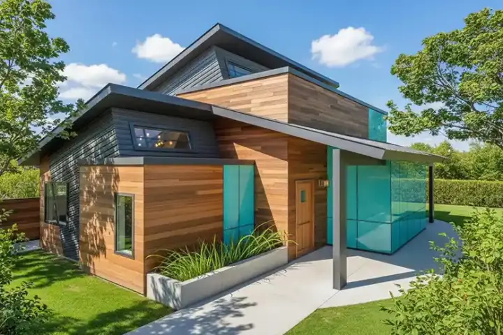 Modern house plans 67-103 - front exterior, 1,285 sq ft, 3 bed, 2 bath house plans | Monster House Plans