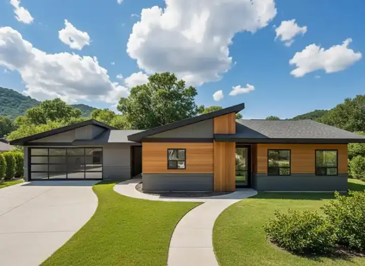 Modern house plans 67-108 - front exterior, 1,808 sq ft, 2 bed, 1 bath house plans | Monster House Plans