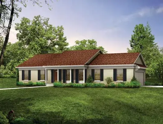 Ranch house plans 68-104 - front exterior, 1,536 sq ft, 3 bed, 2 bath house plans | Monster House Plans