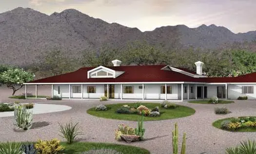 Southwest house plans 68-137 - front exterior, 5,024 sq ft, 5 bed, 4 bath house plans | Monster House Plans