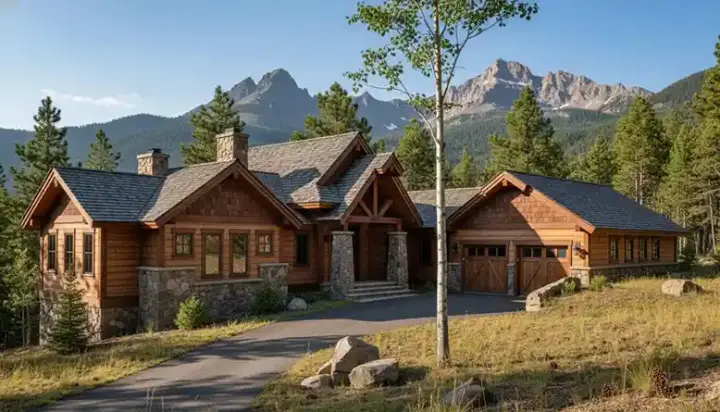 Mountain Rustic house plans 69-904 - front exterior, 5,423 sq ft, 4 bed, 3 bath house plans | Monster House Plans