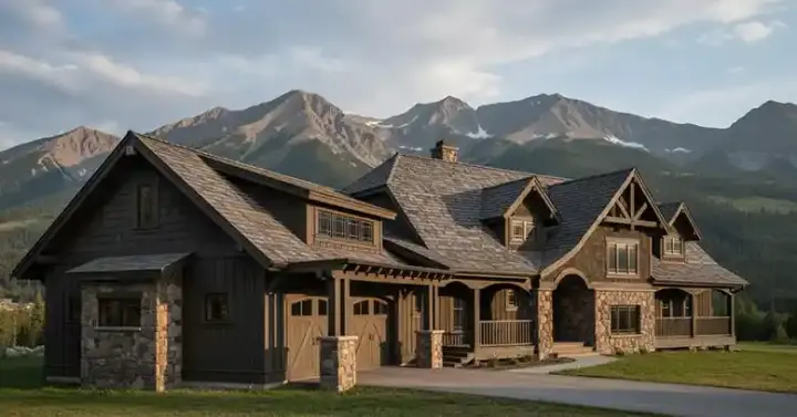 Mountain Rustic house plans 69-912 - front exterior, 5,609 sq ft, 3 bed, 3 bath house plans | Monster House Plans