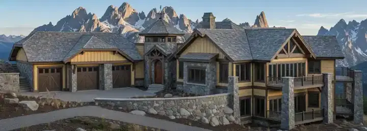 Mountain Rustic house plans 69-925 - front exterior, 5,150 sq ft, 3 bed, 2 bath house plans | Monster House Plans