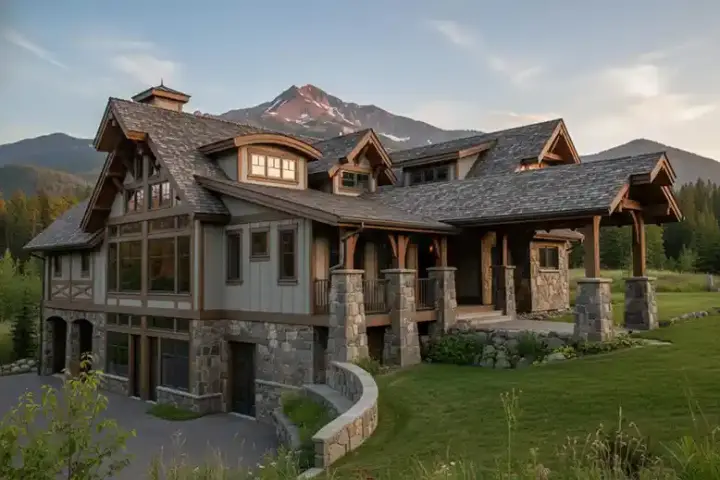 Mountain Rustic house plans 69-931 - front exterior, 5,106 sq ft, 5 bed, 6 bath house plans | Monster House Plans