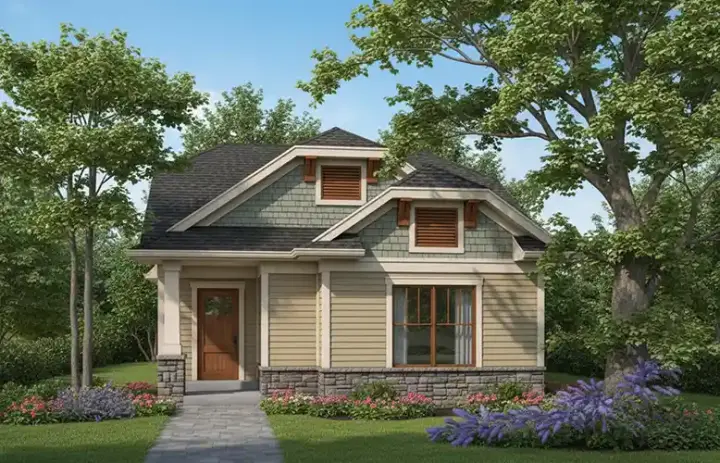 Bungalow house plans 7-1002 - front exterior, 1,509 sq ft, 3 bed, 2 bath house plans | Monster House Plans