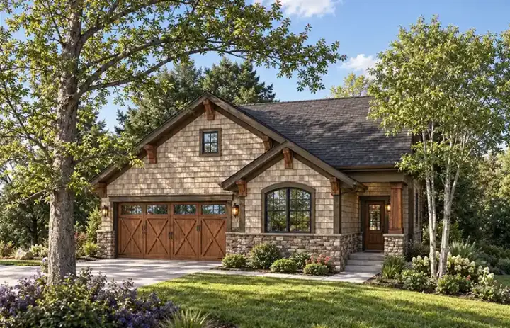 Bungalow house plans 7-1005 - front exterior, 1,613 sq ft, 2 bed, 2 bath house plans | Monster House Plans