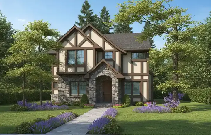 Tudor house plans 7-1007 - front exterior, 1,697 sq ft, 3 bed, 2 bath house plans | Monster House Plans