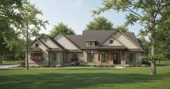 Craftsman house plans 7-1014 - front exterior, 2,988 sq ft, 2 bed, 2 bath house plans | Monster House Plans
