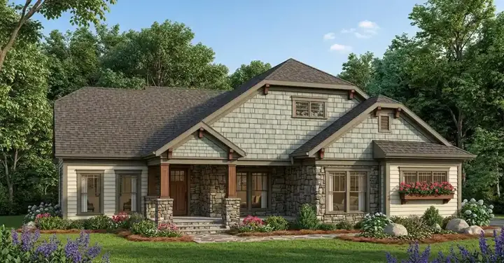 Bungalow house plans 7-1017 - front exterior, 1,945 sq ft, 2 bed, 1 bath house plans | Monster House Plans