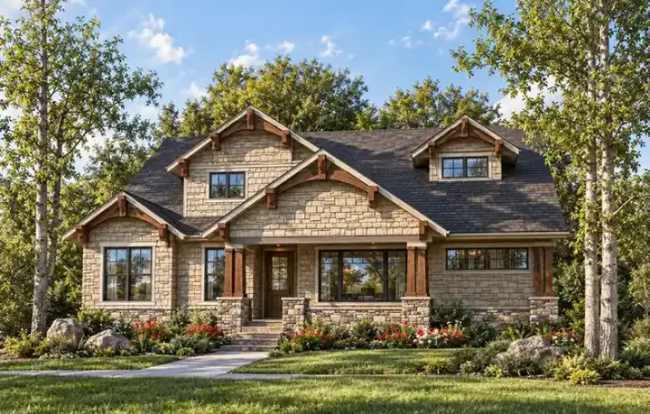 Craftsman house plans 7-1018 - front exterior, 2,394 sq ft, 2 bed, 2 bath house plans | Monster House Plans