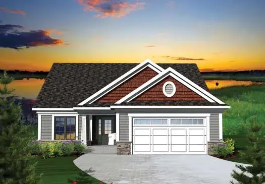 Craftsman house plans 7-1040 - front exterior, 1,459 sq ft, 2 bed, 2 bath house plans | Monster House Plans