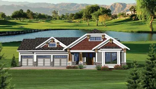 Bungalow house plans 7-1044 - front exterior, 1,617 sq ft, 2 bed, 2 bath house plans | Monster House Plans