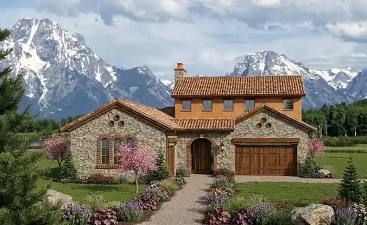 Tuscan house plans 7-1051 - front exterior, 2,067 sq ft, 2 bed, 2 bath house plans | Monster House Plans