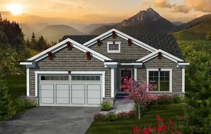 Craftsman house plans 7-1067 - front exterior, 1,662 sq ft, 2 bed, 2 bath house plans | Monster House Plans