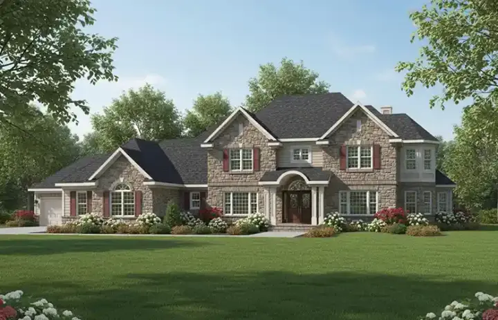 European house plans 7-110 - front exterior, 3,291 sq ft, 4 bed, 3 bath house plans | Monster House Plans