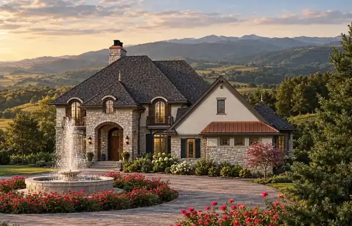 European house plans 7-1106 - front exterior, 4,163 sq ft, 4 bed, 3 bath house plans | Monster House Plans