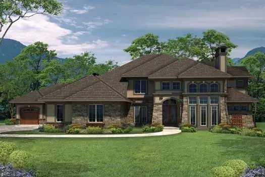 European house plans 7-1107 - front exterior, 4,459 sq ft, 4 bed, 4 bath house plans | Monster House Plans