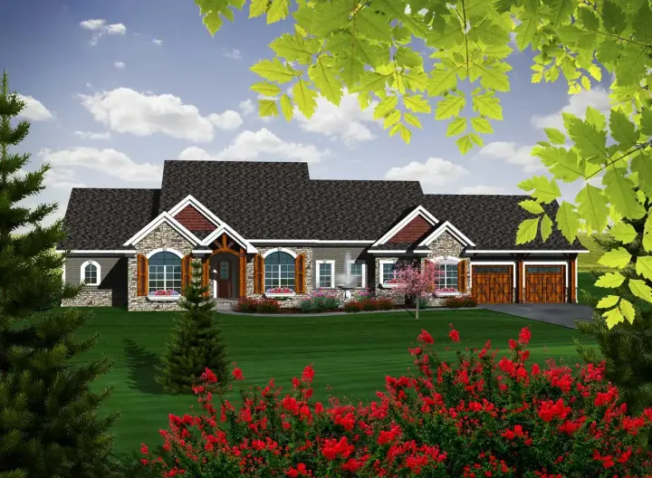Ranch house plans 7-1118 - front exterior, 2,411 sq ft, 2 bed, 2 bath house plans | Monster House Plans