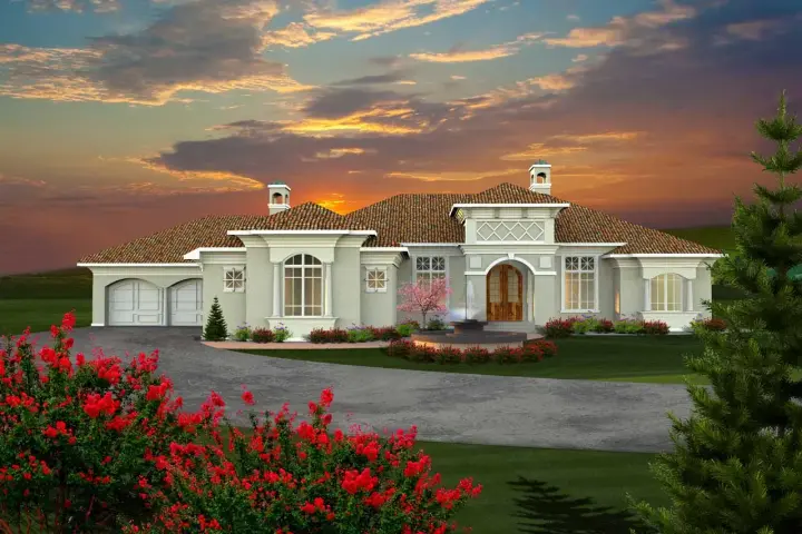 Tuscan house plans 7-1120 - front exterior, 3,214 sq ft, 2 bed, 2 bath house plans | Monster House Plans