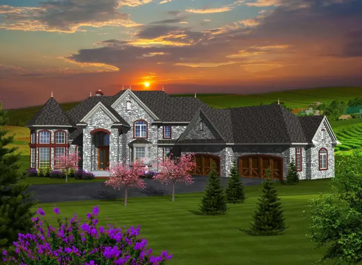 European house plans 7-1128 - front exterior, 4,540 sq ft, 4 bed, 4 bath house plans | Monster House Plans