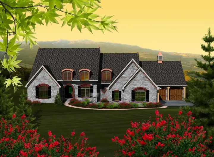 French Country house plans 7-1129 - front exterior, 4,565 sq ft, 4 bed, 3 bath house plans | Monster House Plans