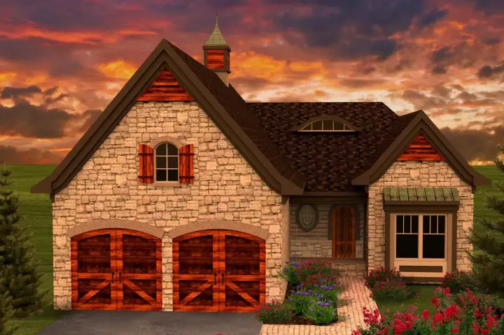 English Country house plans 7-1135 - front exterior, 1,625 sq ft, 2 bed, 2 bath house plans | Monster House Plans