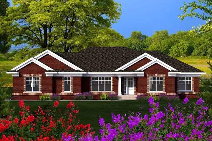Ranch house plans 7-1139 - front exterior, 1,814 sq ft, 3 bed, 2 bath house plans | Monster House Plans