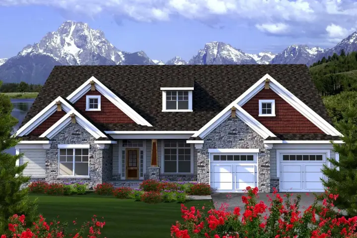 Craftsman house plans 7-1141 - front exterior, 2,129 sq ft, 3 bed, 2 bath house plans | Monster House Plans