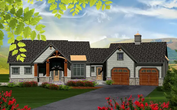 Mountain Rustic house plans 7-1147 - front exterior, 2,549 sq ft, 3 bed, 2 bath house plans | Monster House Plans