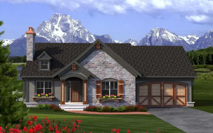 English Country house plans 7-1163 - front exterior, 1,518 sq ft, 2 bed, 2 bath house plans | Monster House Plans