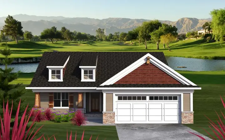Ranch house plans 7-1164 - front exterior, 1,628 sq ft, 2 bed, 2 bath house plans | Monster House Plans