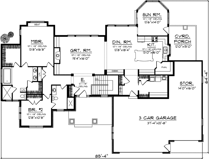 Traditional House Plan 2 Bedrooms 2 Bath 2391 Sq Ft Plan 7 1172