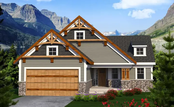 Mountain Rustic house plans 7-1187 - front exterior, 1,855 sq ft, 2 bed, 2 bath house plans | Monster House Plans