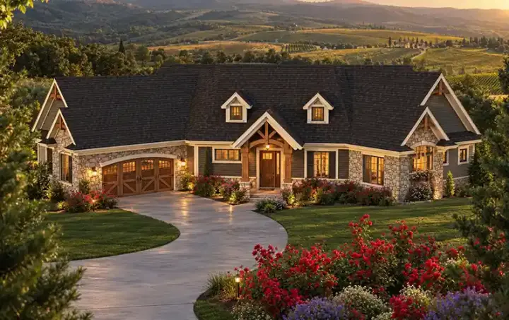 Mountain Rustic house plans 7-1198 - front exterior, 2,516 sq ft, 2 bed, 2 bath house plans | Monster House Plans