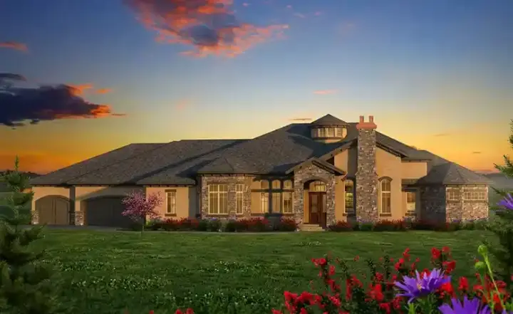 Ranch house plans 7-1207 - front exterior, 5,230 sq ft, 4 bed, 4 bath house plans | Monster House Plans