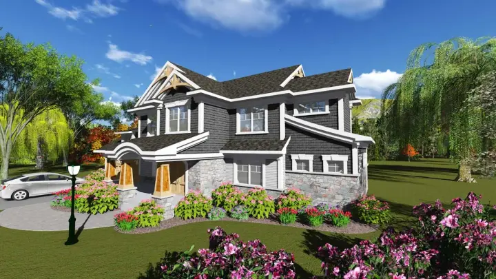 Craftsman house plans 7-1222 - front exterior, 2,486 sq ft, 4 bed, 3 bath house plans | Monster House Plans