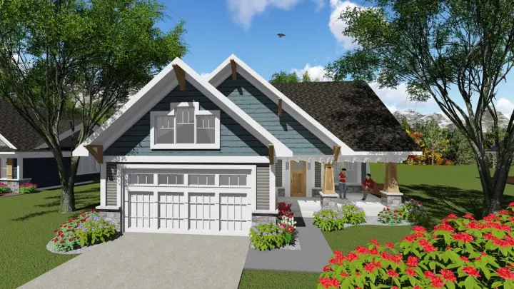 Craftsman house plans 7-1229 - front exterior, 1,047 sq ft, 2 bed, 2 bath house plans | Monster House Plans