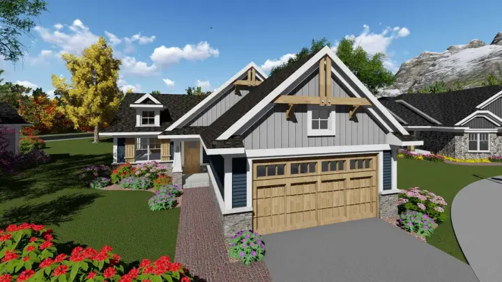 Craftsman house plans 7-1230 - front exterior, 1,069 sq ft, 2 bed, 1 bath house plans | Monster House Plans