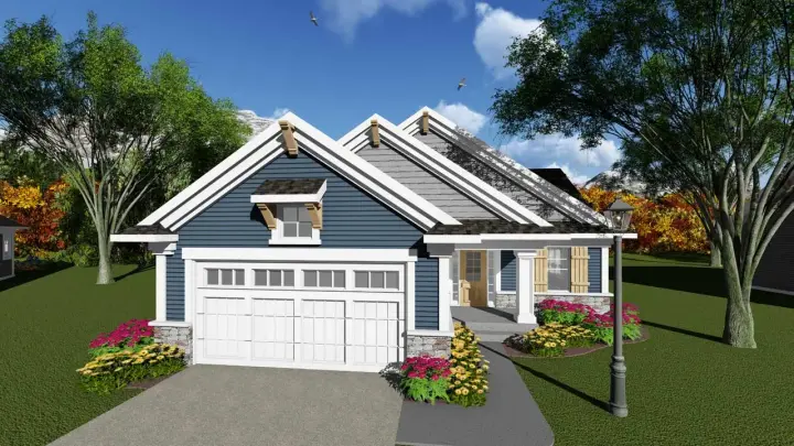 Craftsman house plans 7-1231 - front exterior, 1,170 sq ft, 3 bed, 1 bath house plans | Monster House Plans