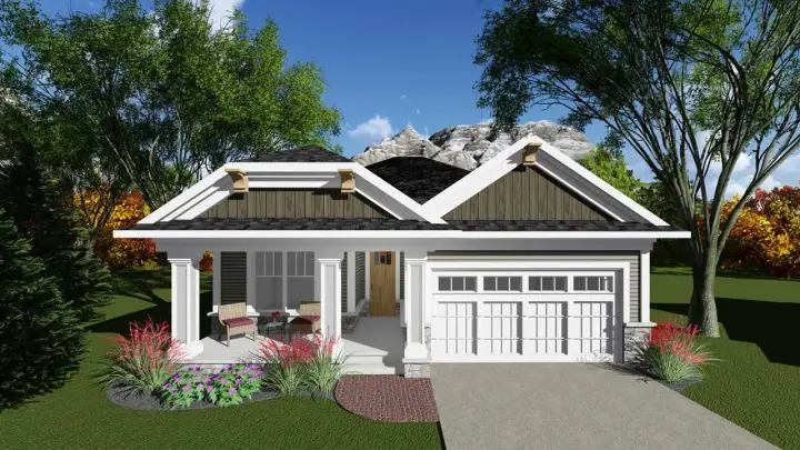 Craftsman house plans 7-1232 - front exterior, 1,334 sq ft, 2 bed, 2 bath house plans | Monster House Plans