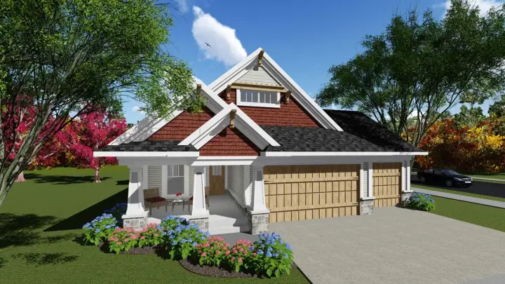 Craftsman house plans 7-1233 - front exterior, 1,364 sq ft, 2 bed, 2 bath house plans | Monster House Plans