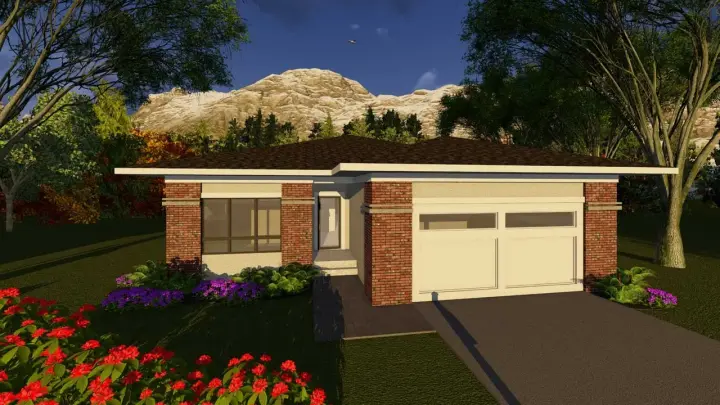 Contemporary house plans 7-1234 - front exterior, 1,432 sq ft, 2 bed, 2 bath house plans | Monster House Plans