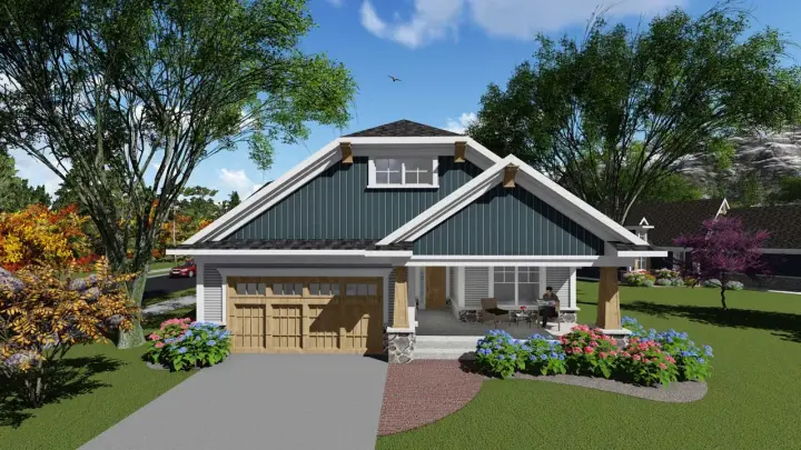 Craftsman house plans 7-1237 - front exterior, 1,588 sq ft, 2 bed, 2 bath house plans | Monster House Plans