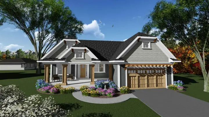 Craftsman house plans 7-1240 - front exterior, 1,840 sq ft, 3 bed, 2 bath house plans | Monster House Plans