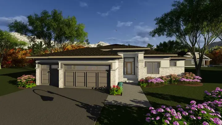 Contemporary house plans 7-1241 - front exterior, 1,850 sq ft, 2 bed, 2 bath house plans | Monster House Plans