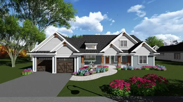 Bungalow house plans 7-1246 - front exterior, 2,318 sq ft, 2 bed, 2 bath house plans | Monster House Plans