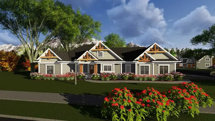 Craftsman house plans 7-1250 - front exterior, 2,495 sq ft, 2 bed, 2 bath house plans | Monster House Plans